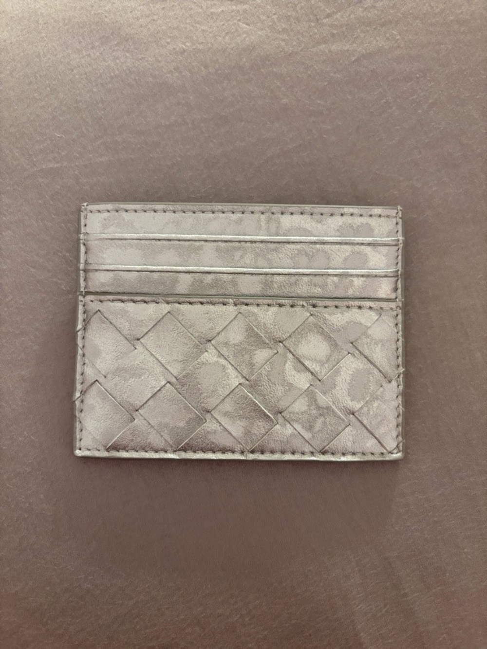Bottega Veneta Metallic Silver Intrecciato Card Holder